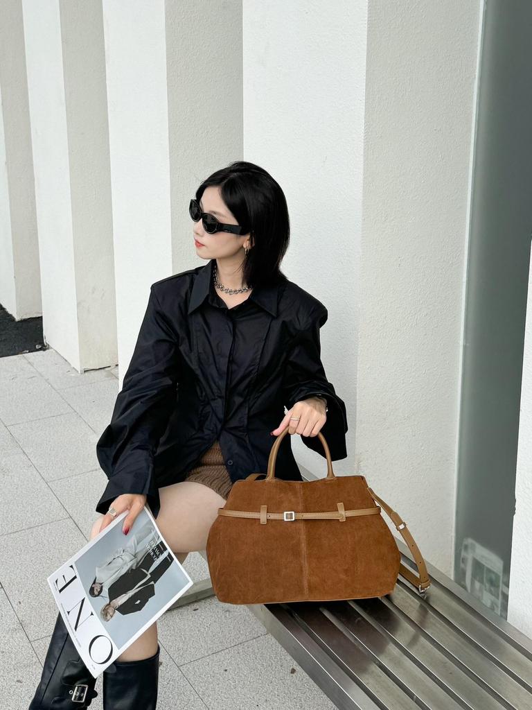 Премиальная замшевая женская сумка-тоут большой вместимости: Натуральная кожа, Ретро, Универсальная, Матовая, Ручная, Сумка через плечо и кроссбоди.