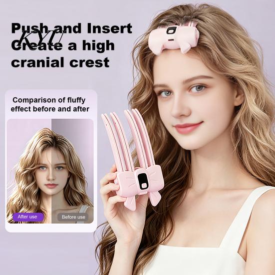 Wireless Hair Styling Tool Heated Root Lift Clip, LCD Display Volumizing Home Use Lifter 2 Temperature Adjustable Electric for Bangs, Flat Fine