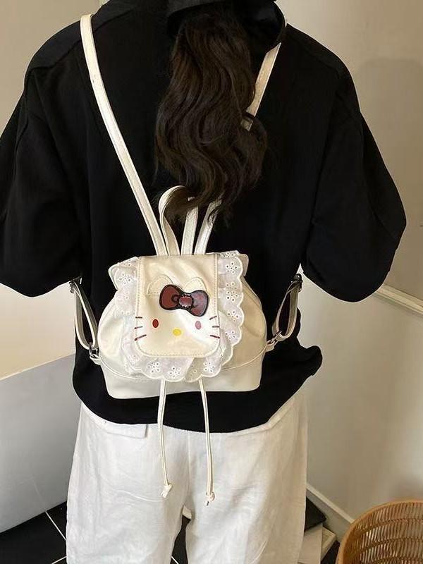 Рюкзак для девочек Hello Kitty с кружевной отделкой и мультяшным рисунком для повседневного использования