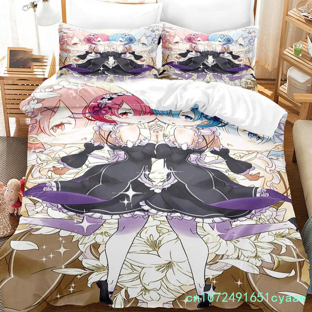3D-печать аниме Re Zero Rem Ram Emilia комплект постельного белья для мальчиков и девочек Twin Queen Size пододеяльник наволочка кровать дети взрослые