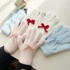 Korean Style Cute Bow Plush Knitted Gloves Autumn and Winter Warm and Cold Proof Five Finger Gloves Cycling Finger Gloves