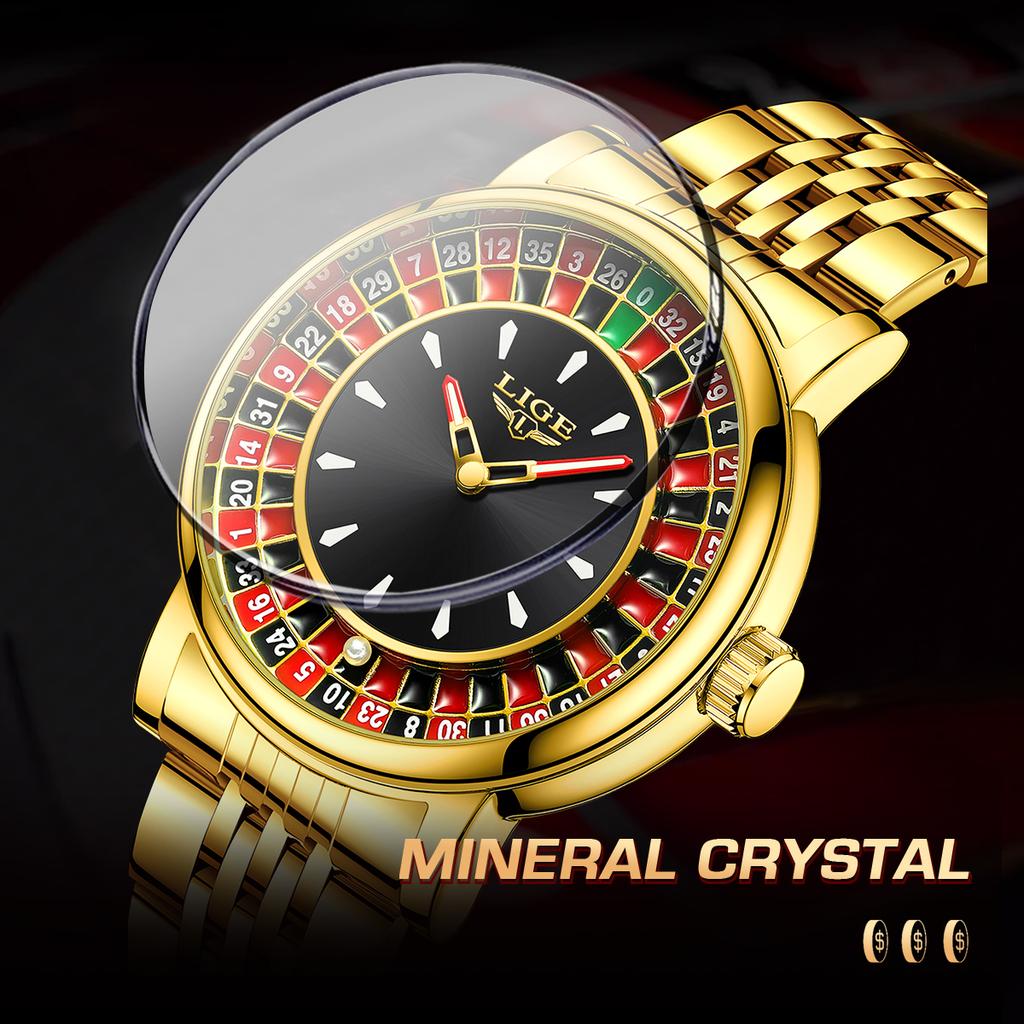 Роскошные мужские часы с циферблатом в виде рулетки, модные мужские часы, водонепроницаемые люминесцентные кварцевые наручные часы