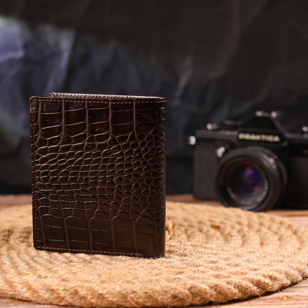 Компактное мужское портмоне из натуральной фактурной кожи CANPELLINI Purse 21496 Коричневое