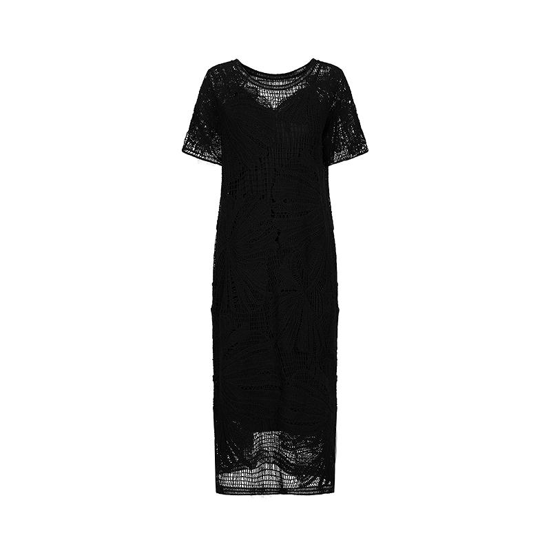 Jiuzi Anna Kou Elegant Light and Mature Hand Hook Hollow Flower Short Sleeve Knitted Dress