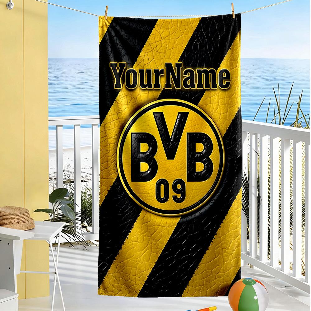 Borussia Dortmund Customizable Name Beach Towel Quick-Dry Soft Microfiber Ideal for Travel Outdoor Swim Pool Yoga Surf Camping Hiking Gym Gift Holiday
