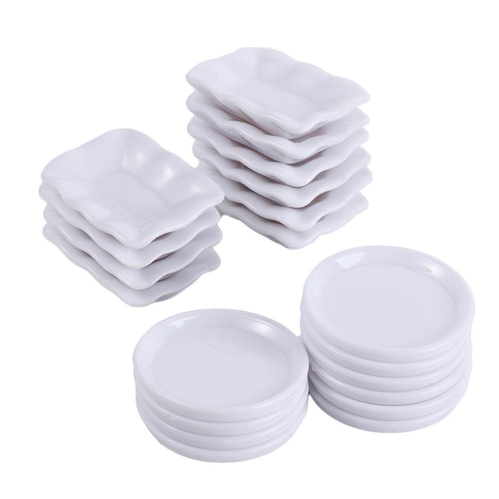 10Pcs Kitchen Toys Doll House Trays Plates Doll Durable Mini Food White Dishes Tableware Miniature Doll House Accessories
