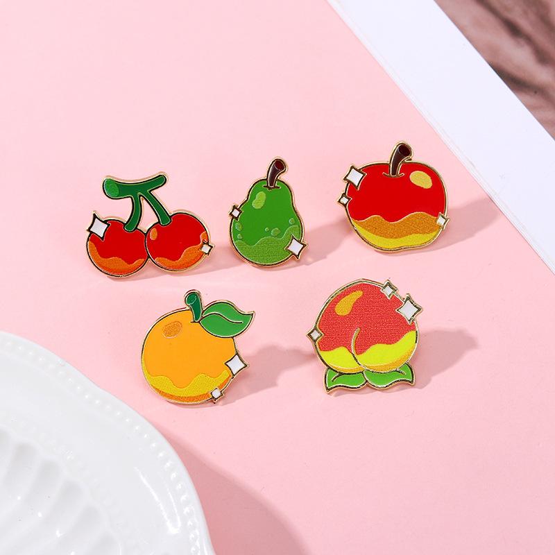 Japan and Korea creative fun fruit brooch cartoon cute apple cherry metal badge summer clothes backpack decoration