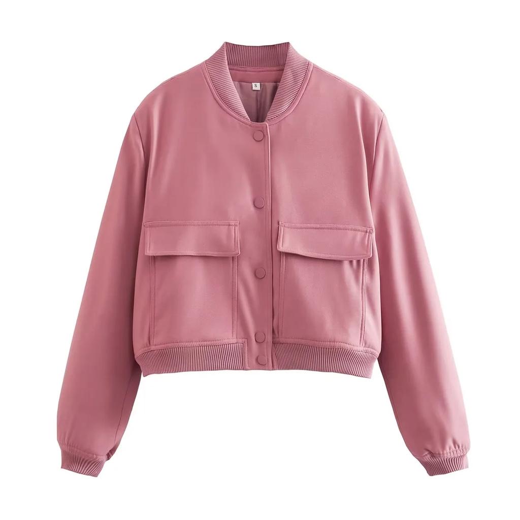 Women's Bomber Jacket Coat Aviator Jackets Autumn Winter Button Cropped Jackets Woman Fashion Casual Crop Outerwear