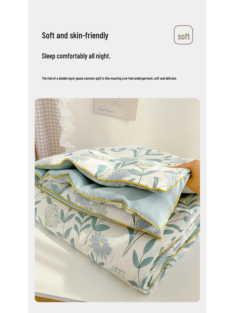 Хлопковое одеяло из марли класса А с соевым волокном - Двухслойное, летнее, прохладное, машинная стирка