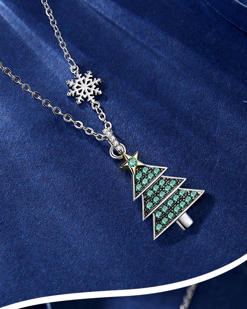 Min Yue Original S925 Silver Necklace with Zircon Christmas Tree Pendant for Women - European & American Style Clavicle Chain