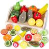 CARLORBO Wooden Pretend Play Set with Vegetables and Fruits, Montessori Style, Wooden Educational Toys for Girls and Boys, Popular Pretend Play Gift