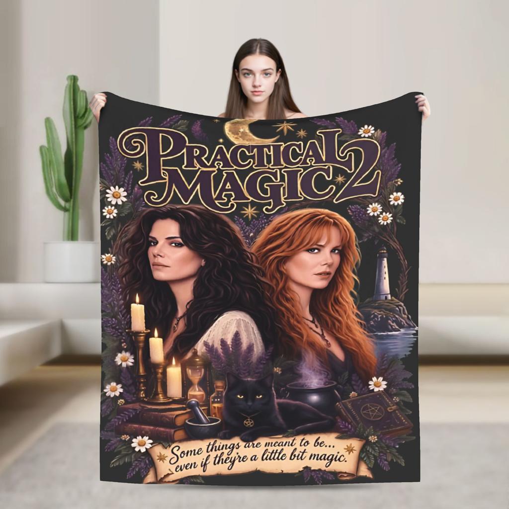 Novelty Design Practical Magic Witchcraft Spellcasting Occult Cauldron Pentagram Witchy Blanket Throw Blanket