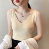 Футболка из ледяного шелка, вязаная базовая майка-топ, женская летняя внутренняя с V-образным вырезом, облегающая, верх без рукавов для ношения сверху