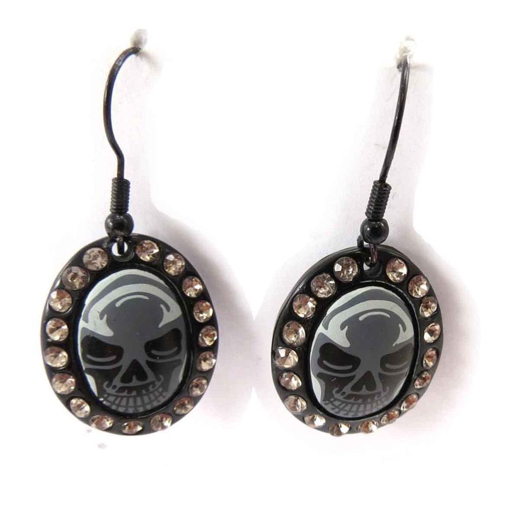 Les Trésors De Lily [J8162] - Grey Black 'Skull' Designer Earrings