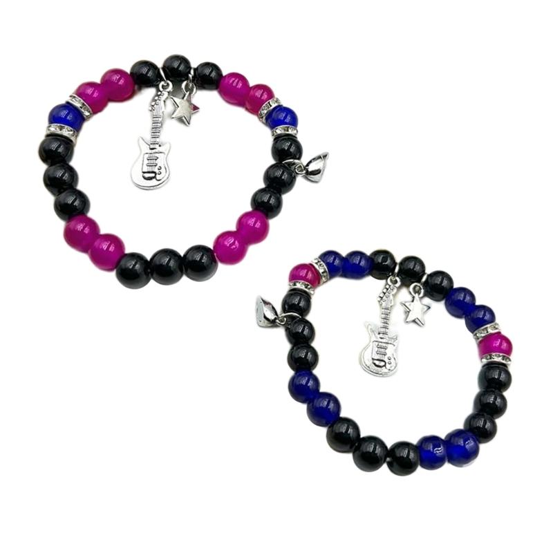 2 шт. магнитные браслеты для пар для женщин и мужчин, одинаковый браслет со звездой и гитарой в форме сердца, эластичные браслеты из бисера, подарок на День Святого Валентина