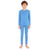Kids Warm Loungewear Set 2-Piece, Solid Color Thermal Long Sleeve Shirt & Elastic Waist Pants, Sleepwear Winter Underwear