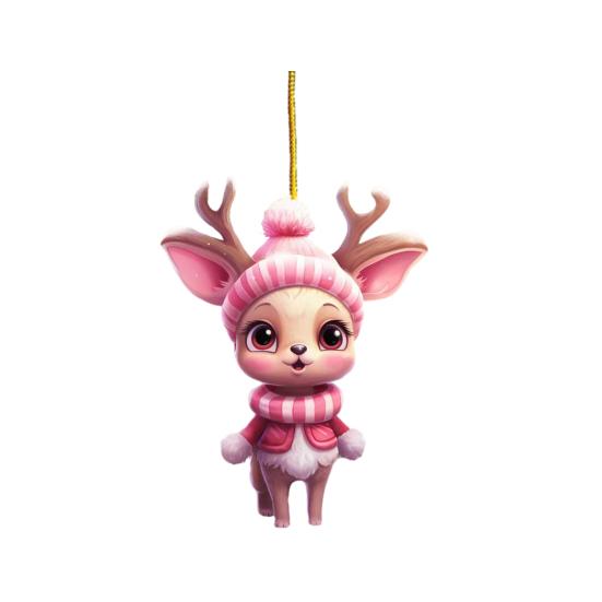 Креативное рождественское украшение в виде розового лося со шнурком, милый внешний вид, подвеска заднего вида для автомобиля, подвесное украшение для рождественской елки