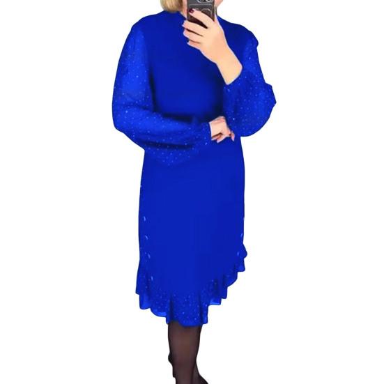 Женское платье миди с длинными сетчатыми рукавами-фонариками и оборками в горошек, свободный однотонный цвет, длиной до колена, с круглым вырезом, для женщин среднего возраста, для поездок на работу и за покупками