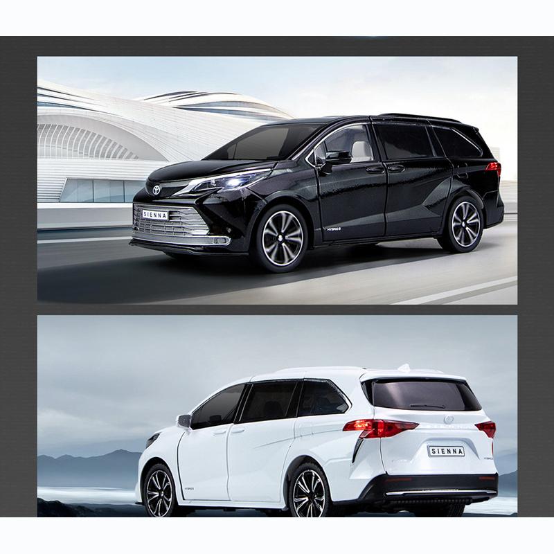 1:24 масштаба Toyota Sienna MPV, модель автомобиля из сплава, литье под давлением, металлическая игрушка, модель коммерческого автомобиля, имитация звука, свет, коллекция, детские подарки