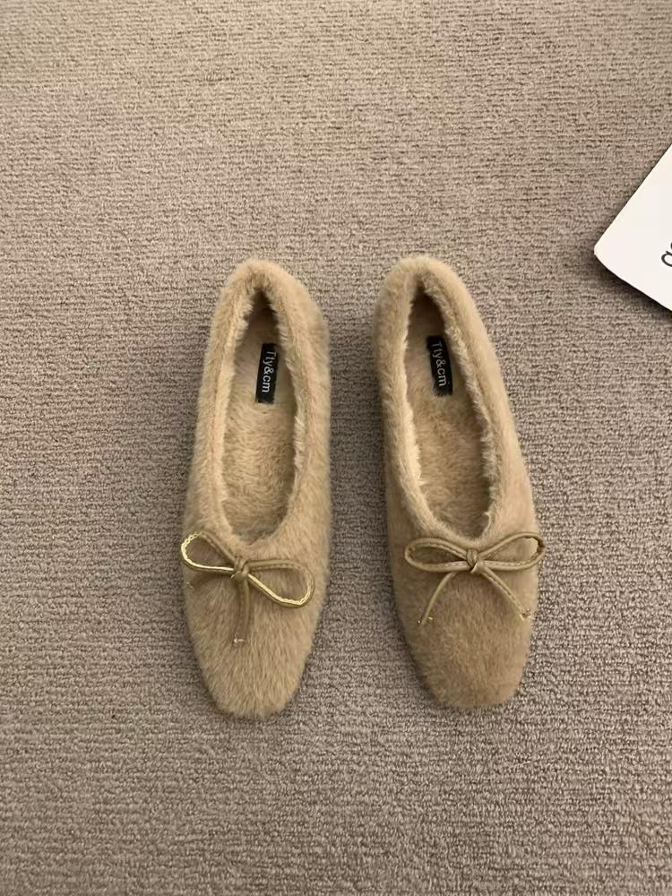 Модная обувь Женские балетки Низкий каблук Повседневные женские кроссовки Слипоны Лоферы Мех Круглый носок С мелким вырезом Осеннее платье Лодочки Слипоны Зима