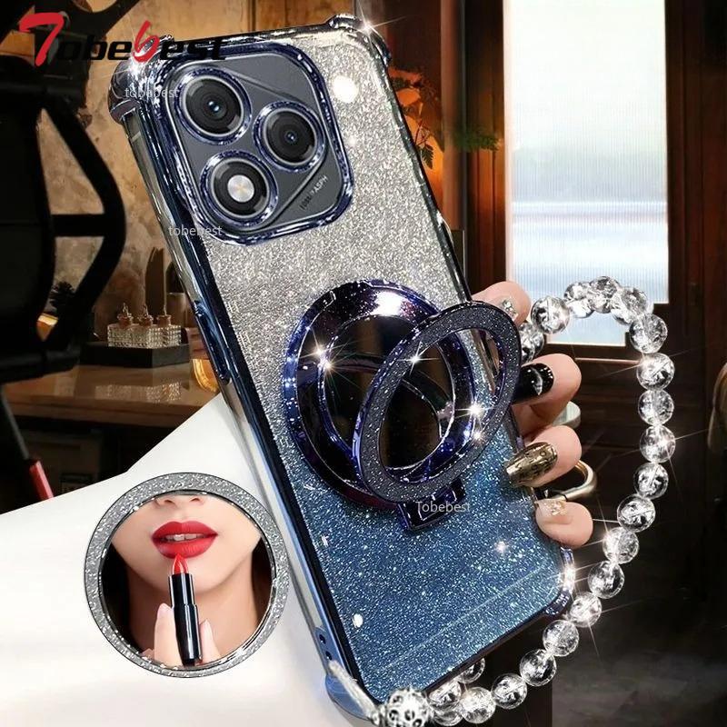 Противоударный Кристальный Браслет с Блестящим Покрытием, Чехол-Подставка для Телефона с Зеркалом Magsafe для Huawei Honor 400 Lite 300 Ultra Pro