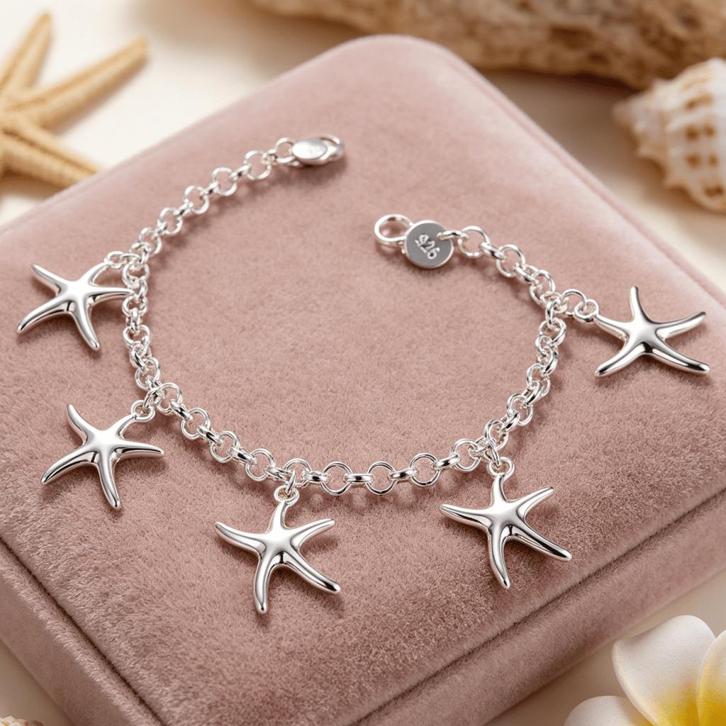 Fine Jewelry sets 925 Silver lovely Starfish chain necklaces bracelet for women Fashion Party wedding gifts