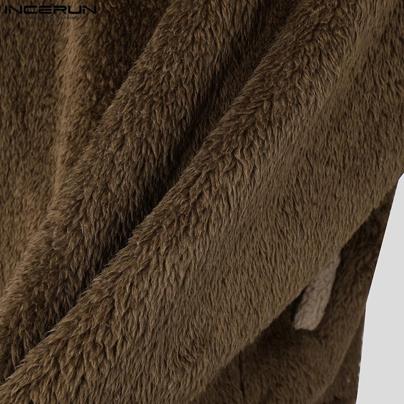 INCERUN Мужские толстовки с длинным рукавом и молнией с мехом, повседневные толстовки с высоким воротом в стиле пэчворк
