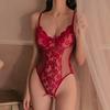 Красное сексуальное женское нижнее белье с вырезом, кружевные бюстгальтеры с открытой спиной, эротический костюм Тедди, глубокий V-образный вырез, открытый бюстгальтер, бант, женский комплект нижнего белья