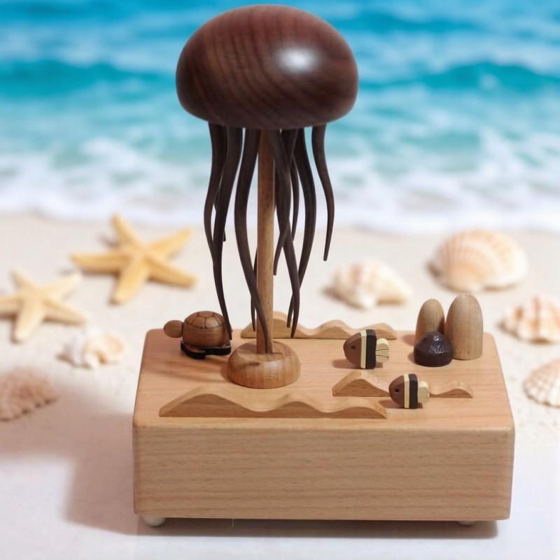 Wooden Mechanical Jellyfish Decorative Sculpture Handcrafted Stress Relief Gift Home Office Desk