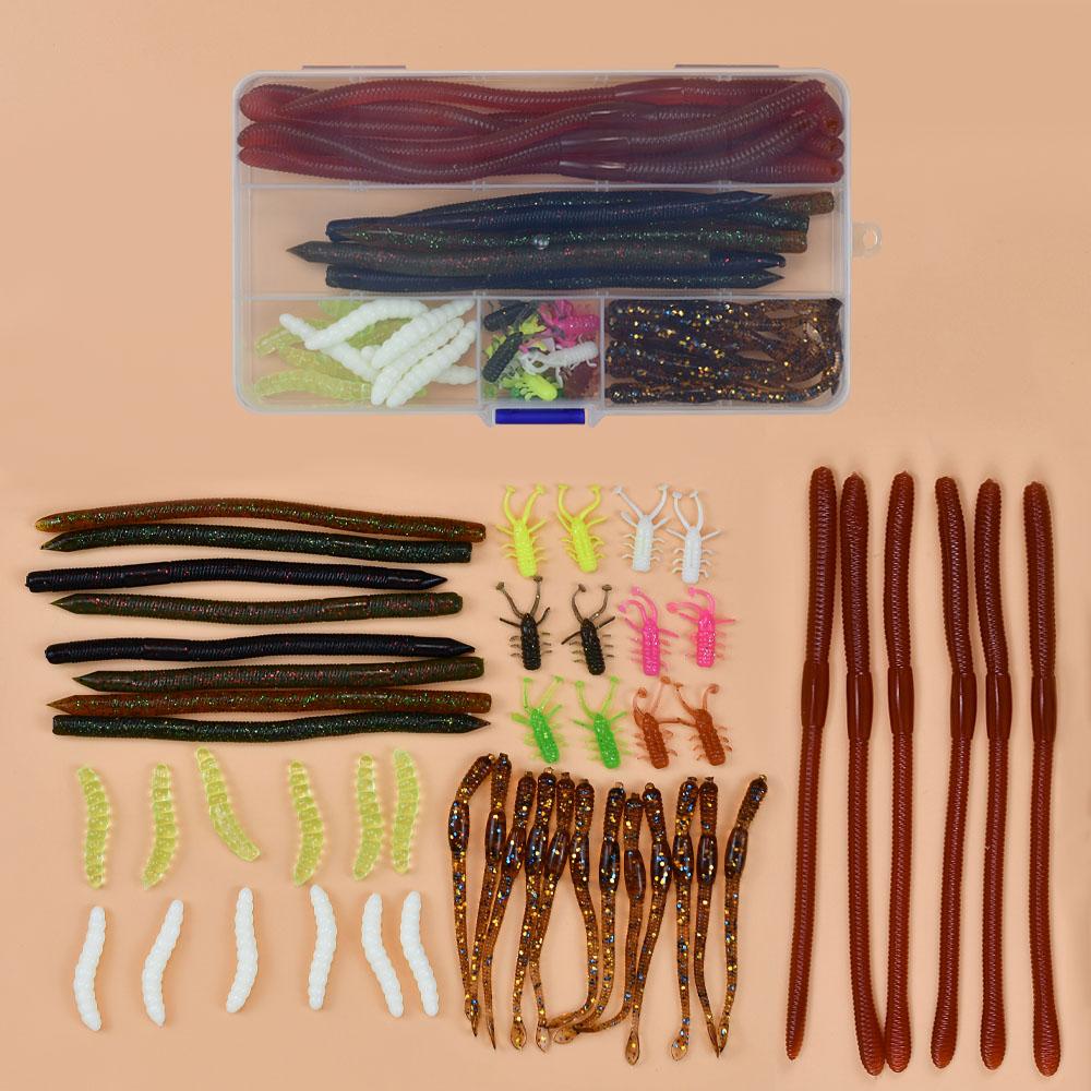 50Pcs/Box Soft Plastic Fishing Lure Kit Worm Shrimp Grub Bionic Silicone Bait Box Set, Freshwater Saltwater Bass Trout Carp