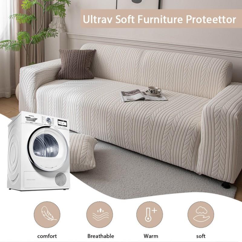 Stretch Jacquard Plush Sofa Cover All-Season Cat-Scratch Resistant Universal Full-Wrap Slipcover