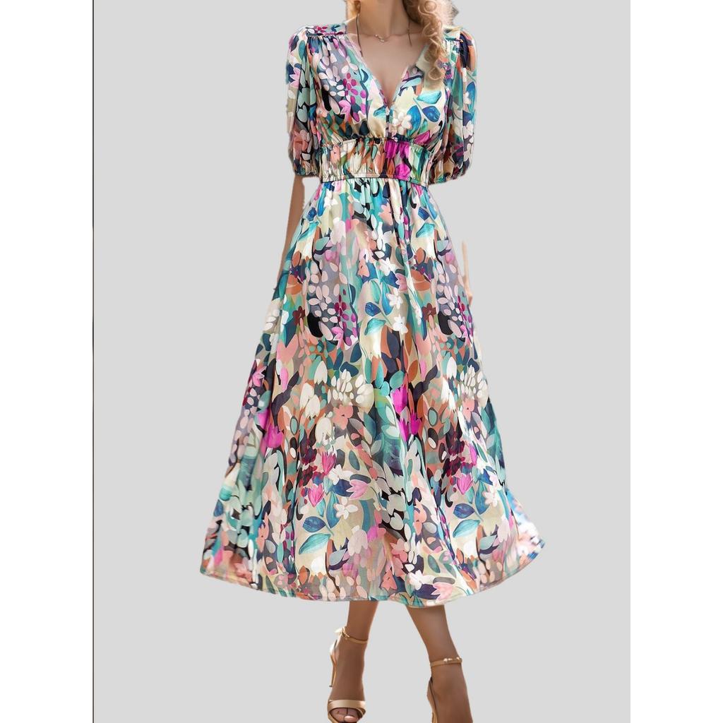2025 New Fashion Trend Dresses Spring Summer Printed Waist Dresses Fashion Women's