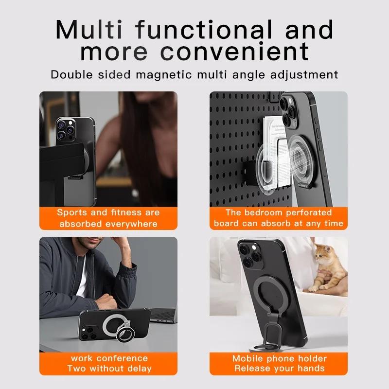 2025 Double Sided Phone Stand Magnetic Phone Ring Holder Kickstand Magnet Grip for MagSafe iPhone 16 15 14 Gym Car Holder
