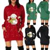 Women's Fashion Christmas Snowman Hoodie Bag Hip Pocket Print Hoodie Dress