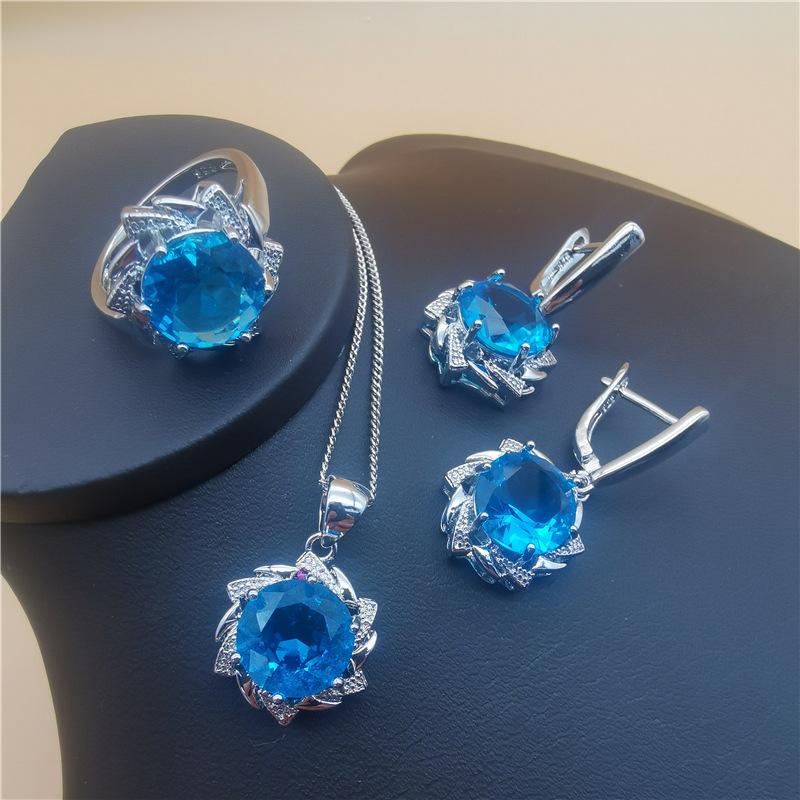 Jewellery Set Diamond Round European and American Style Tanzanite Crystal Jewellery