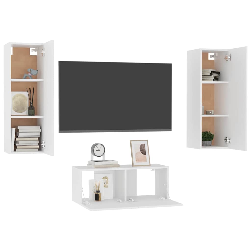 3 Piece TV Cabinet Set White Particleboard