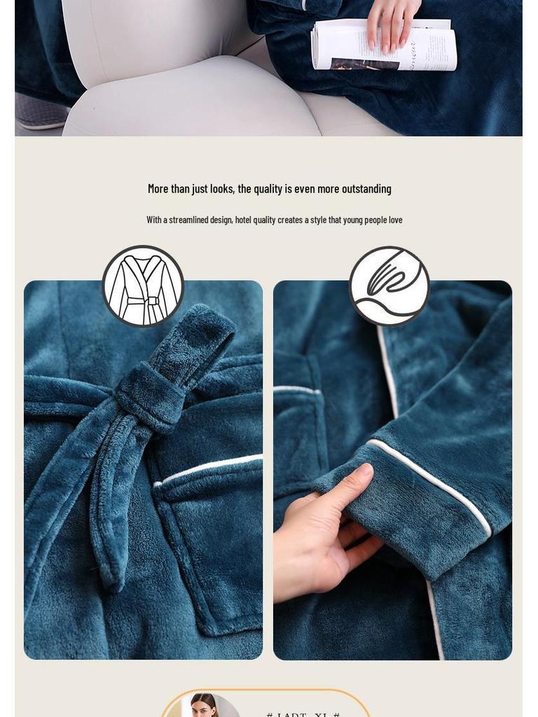 Thick Flannel Couple Bathrobe - Plus Size Homewear for Women & Men