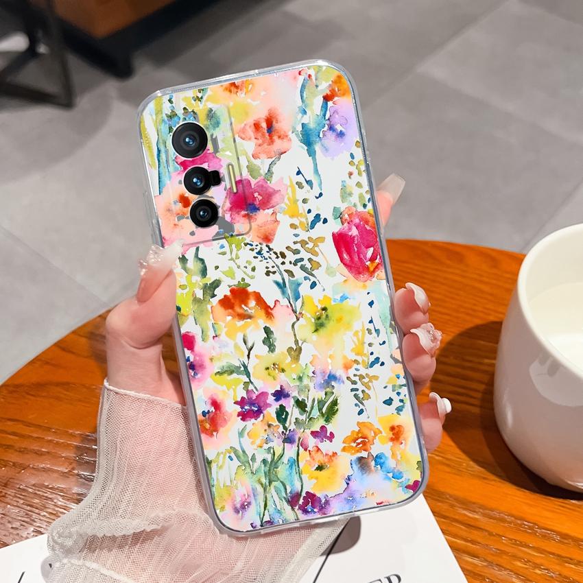Cellphone Case For Vivo X70 X80 Pro Plus X200S X27 X21 X60 Beautiful Flower Pattern Transparent TPU Advanced Anti Slip Protective Shell For Vivo Cover