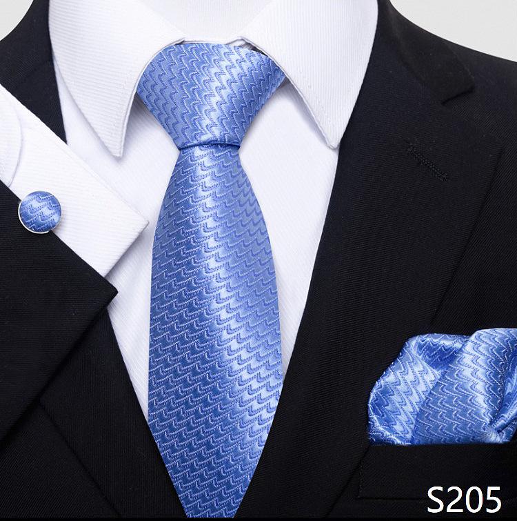 Men's 8cm Solid & Polka Dot Plaid Tie Set with Cufflinks & Pocket Square