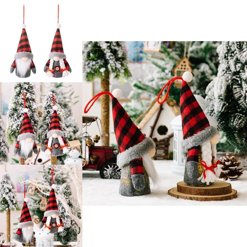 Festive Christmas Decor No Face Doll Light Up Rudolph Red Black Plaid Plush Ornament