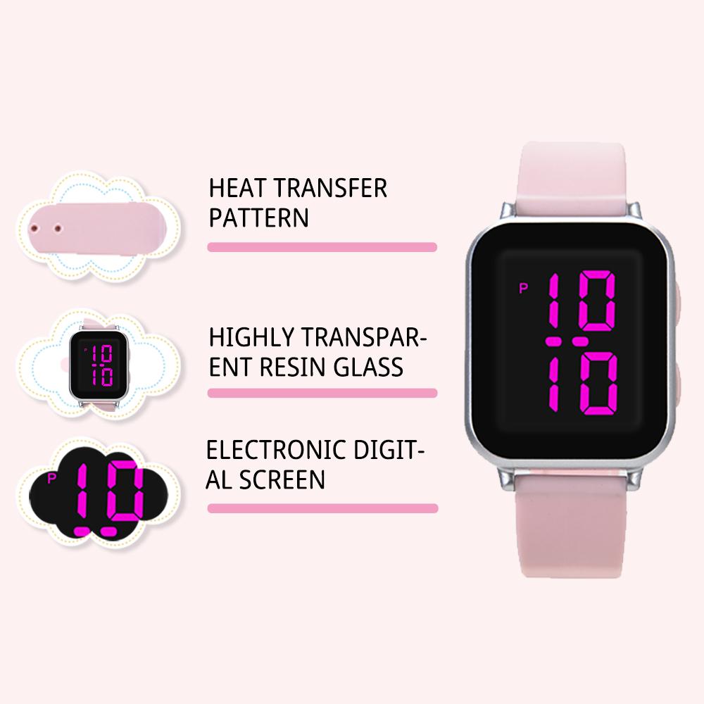 Jnew Pink High Appearance Level Rectangle PC Silicone Kids Watch Stopwatch Kids Digital Watch Waterproof