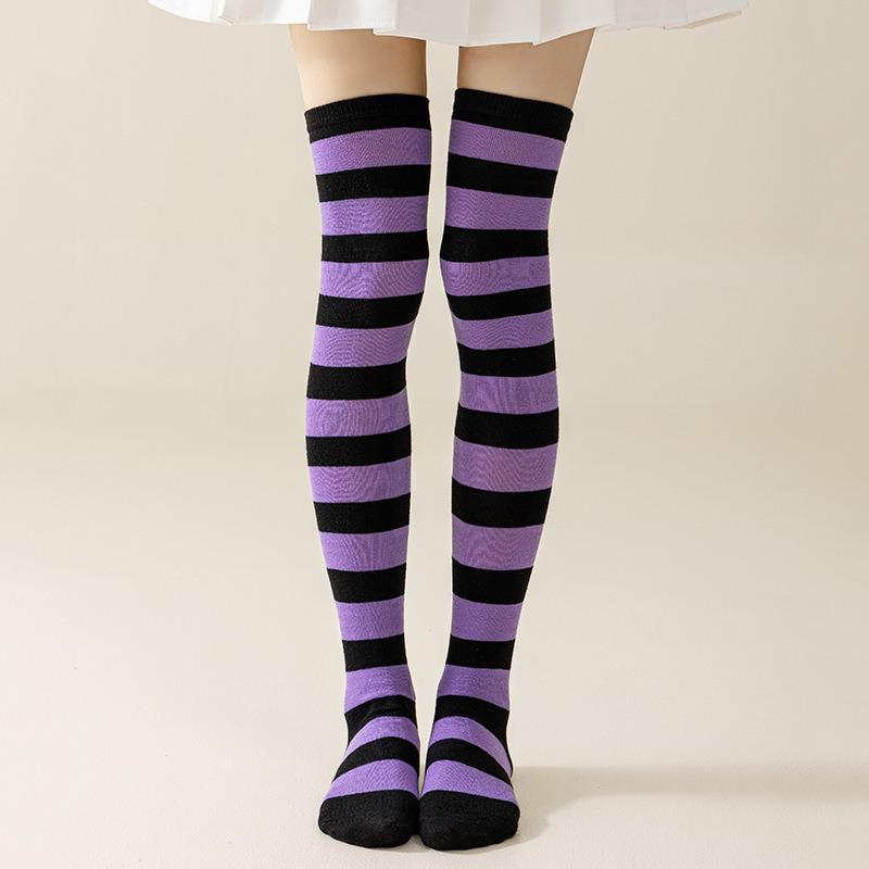 Striped Blue & White Over-the-Knee Cosplay Socks for Women - Anime Thigh Highs