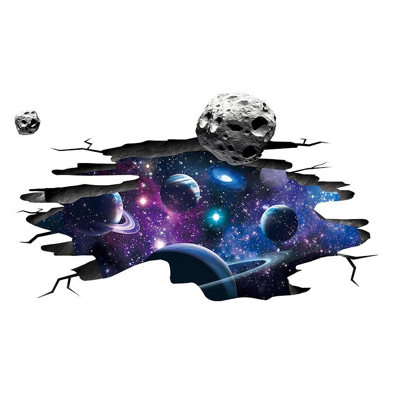 3D Space Galaxy Starry Sky Wall Sticker for Boys Bedroom Self Adhesive PVC Decal Space Planets Breaking Wall Effect Living Room Wall Decoration