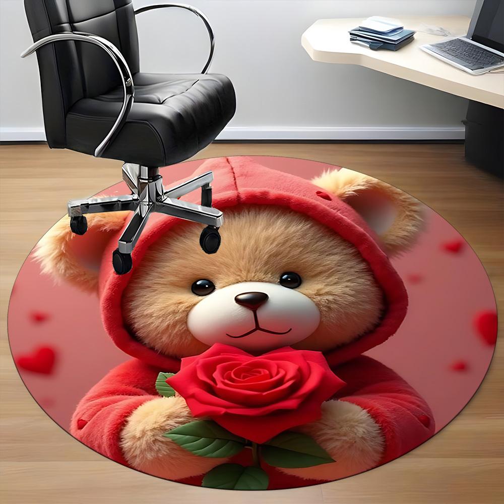 1PC Teddy Rose Office Round Area Rug,  Mat Suitable ForOffice, Under Office Chairs Bedroom Living Room Home Decor, Room Deco