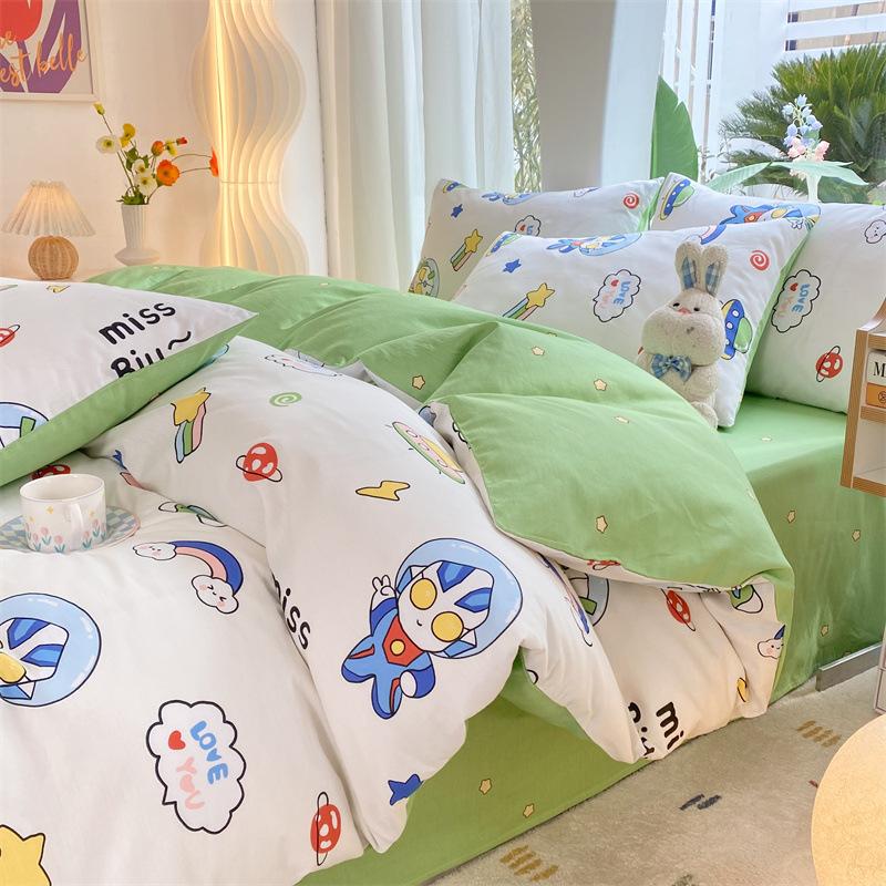 Комплект из четырех предметов из хлопка, небольшой пододеяльник из свежего хлопка с весенне-осенним принтом, комплект постельного белья из трех предметов