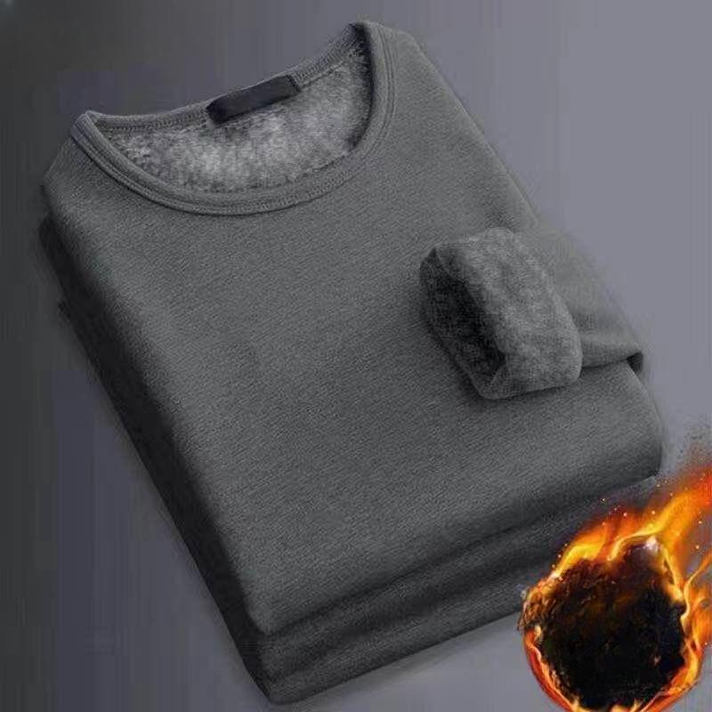 Мужская футболка с подкладкой из бархата, облегающая однотонная футболка с круглым вырезом и длинными рукавами, зимнее термобелье
