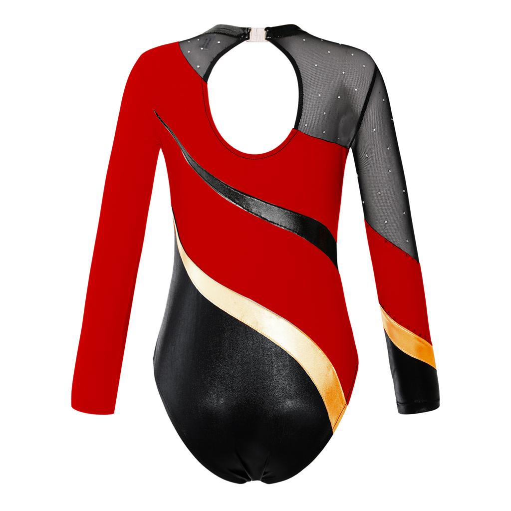 Kids Girls One Piece Leotard Shiny Rhinestone Decorated Gymnastics Jumpsuit Practice Outfits