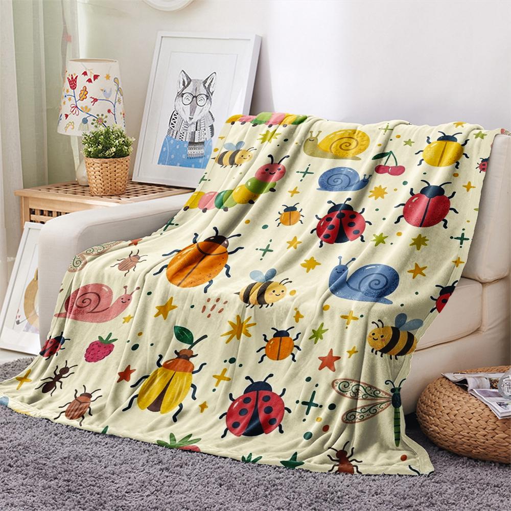 1Pc Cute Cartoon Print Flannel Blanket, High quality Comfortable for All Seasons, Home Decor, Warmth and Comfort, Perfect for Christmas Gifts W49