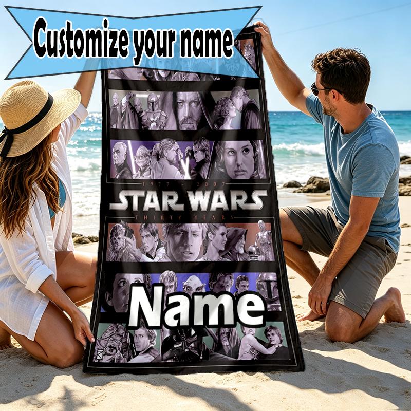 Custom Name Personalized Star Wars Print Beach Towel, for Trip Camping Beach Party Home Decor, Birthday Gift for Family & Friends