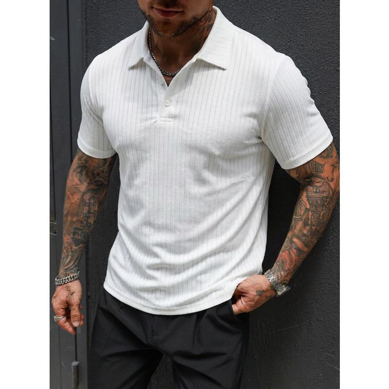 Men Summer Casual Sports Breathable Elastic Vertical Stripe Short Sleeve Polo Shirt